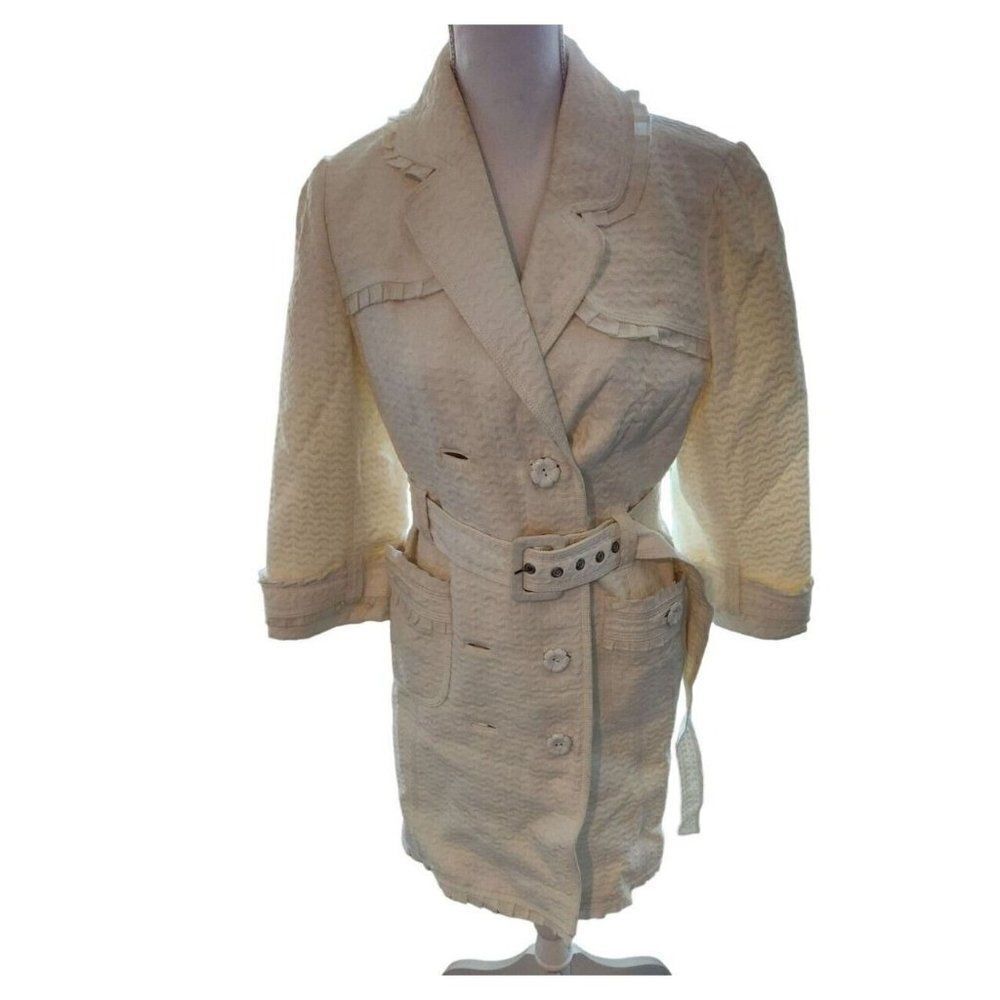 Vintage Y2K Juicy Couture Long Button Up Jacket XL Off White Trench Coat